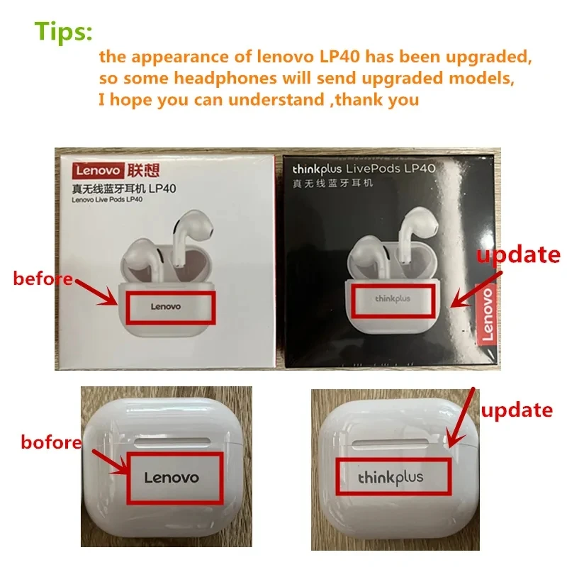 Lenovo wireless earphones bluetooth headphones Originele Lenovo Lp40 5PCS 10PCS Bluetooth Headset 5.0 Semi-in-ear meeslepende audio hi-fi TWS microfoon touch control