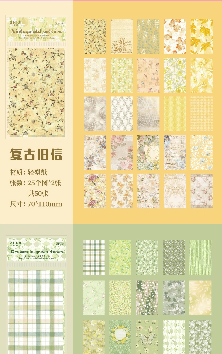 Journal GO 50 Stück Basic Journaling Material Papier Kreative Collage Scrapbooking DIY Hintergrundpapier Briefpapier Notizblöcke – Detail 9