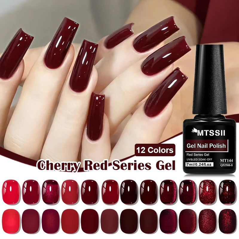 Elegant Cherry Red Magnetic Gel Nail Polish – Luxurious Semi-Permanent UV Soak-Off Varnish