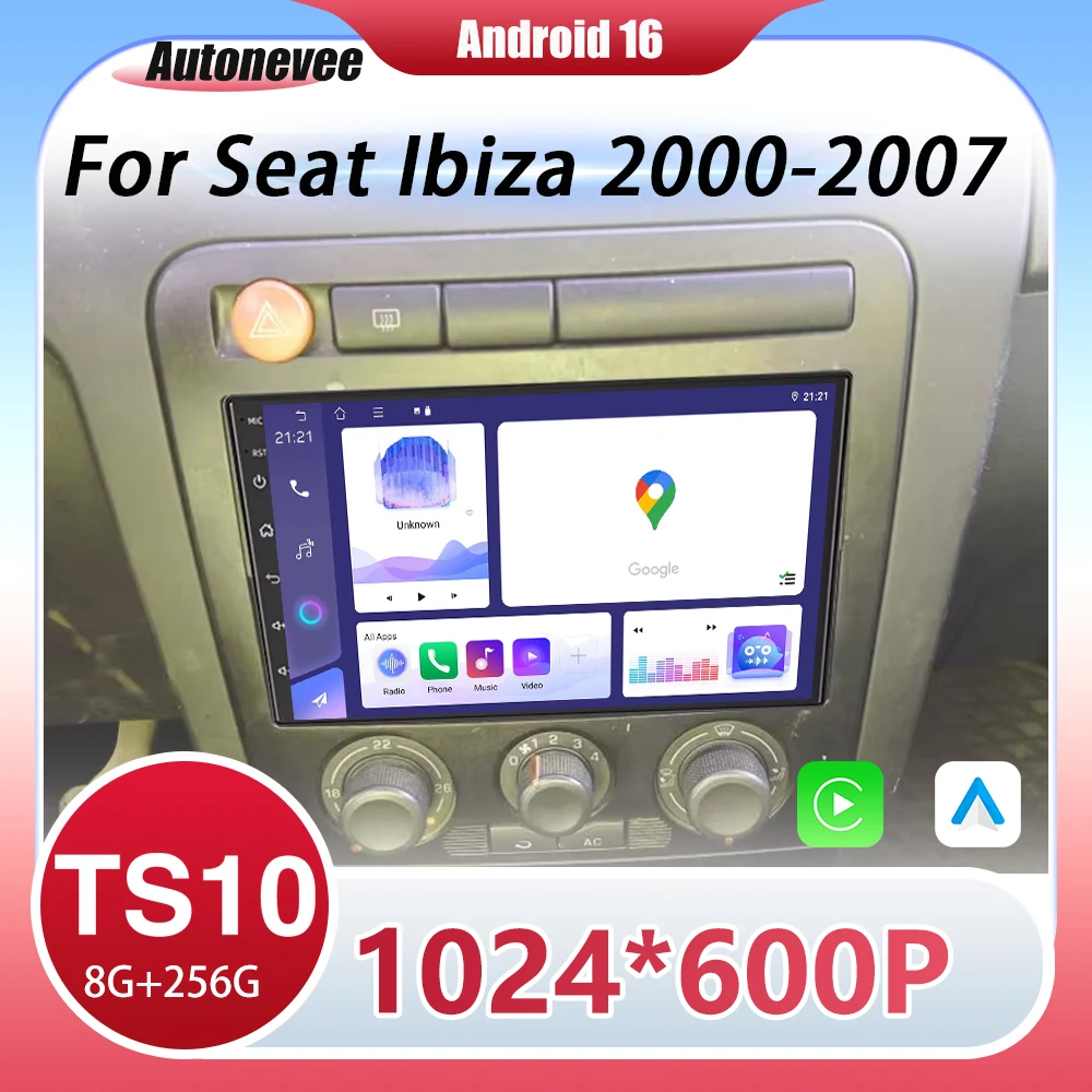 Radio para Auto con Android Auto para Seat Ibiza 2000 2001 2002 2003 2004 2005 2006 2007, Android 16, Reproductor de Video Carplay, Estéreo, Navegación 1