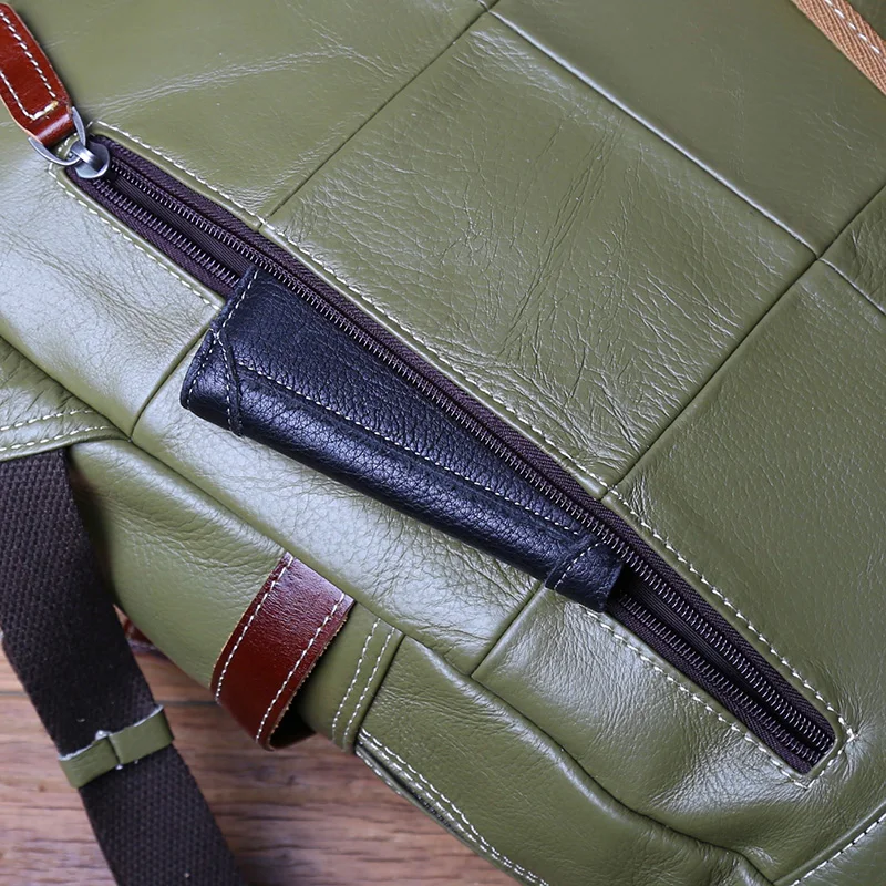 حقيبة ظهر من الجلد الطبيعي للرجال ، حقيبة كمبيوتر محمول بسيطة وعصرية مقاس 15 بوصة على شكل كتاب بطبقات من جلد البقر