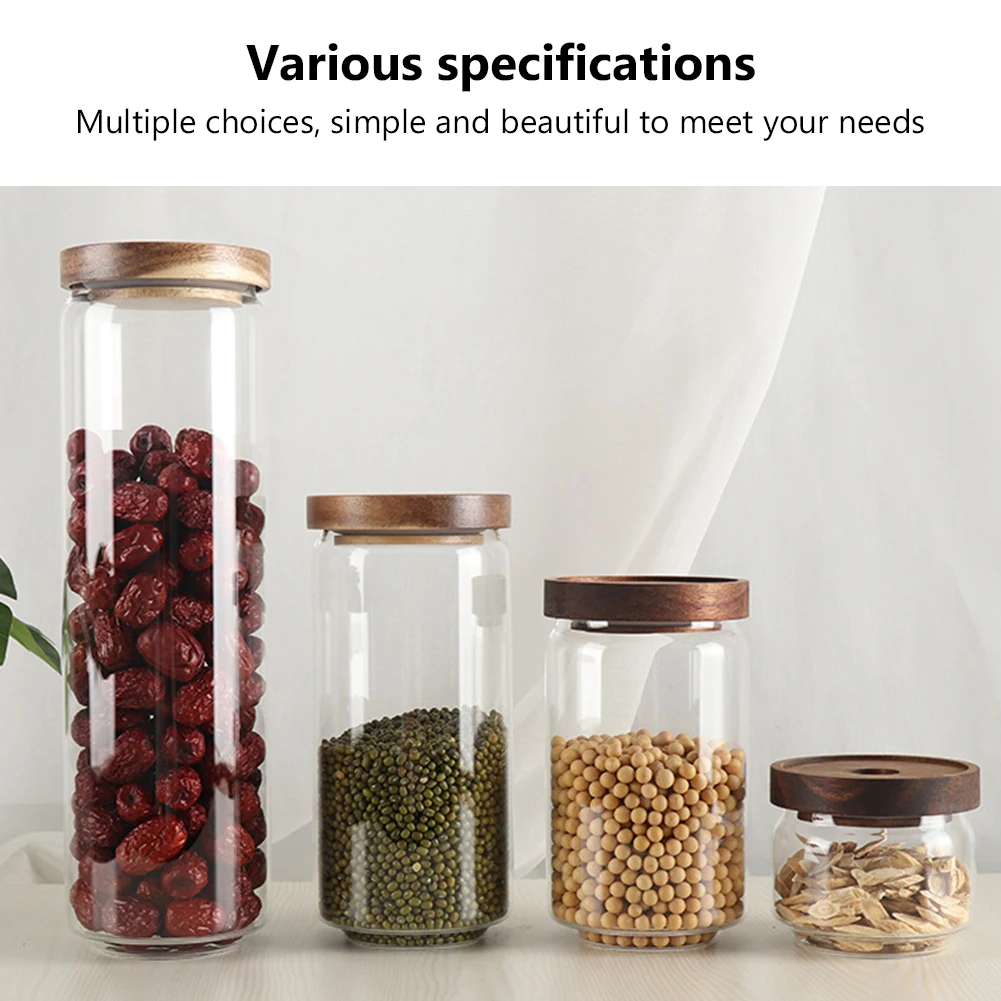 Tall Borosilicate Glass Airtight Wooden Lid Storage Jar Pasta Rice