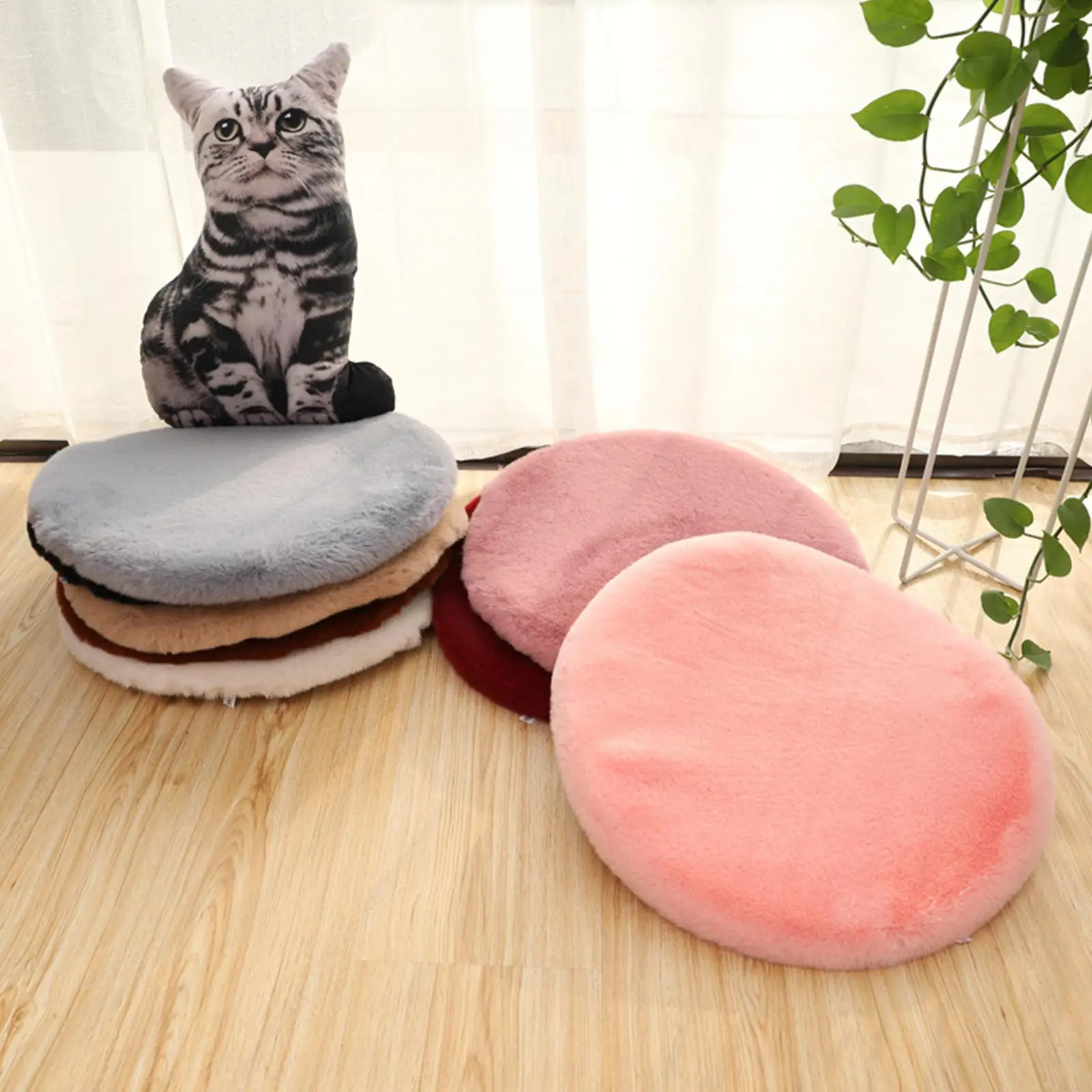 Round Cushion Plush Anti Slip Seat Mat Dining Chair Thickening Solid Color Hidden Zipper Stool Pad