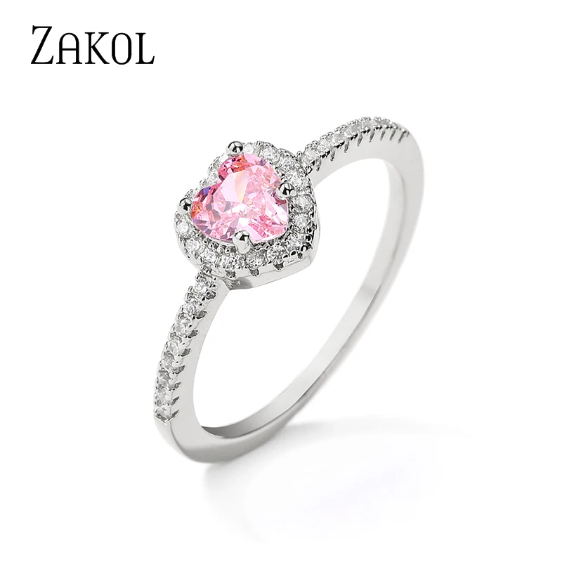 Wedding Rings ZAKOL Romantic Pink Heart CZ Engagement Rings for Women Fashion AAA Cubic Zirconia Wedding Bands