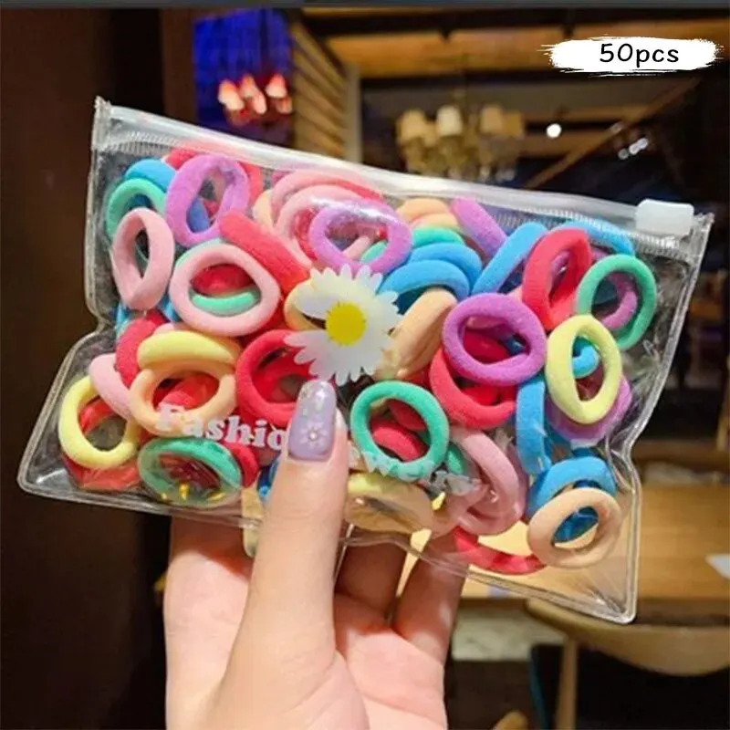 Hair Bands 50Pcs/set Korean Hair Rope Candy Color Hair Ring Elastic Rubber Bands