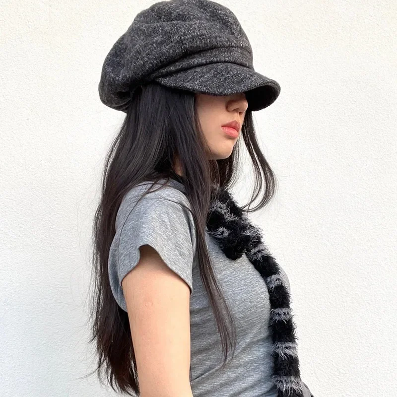 Boina Octogonal De Lana Cálida / Gorra De Pintor Unisex / Sombrero Ajustable Para Otoño-invierno / Gorro De Artista Acogedor / Boina De Pata De Gallo