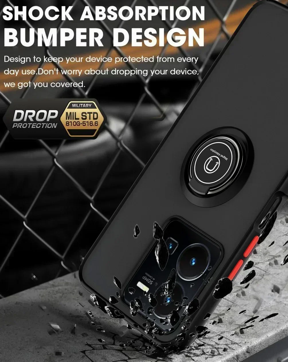 Shockproof Armor Matte Case with Magnetic Ring Stand Holder