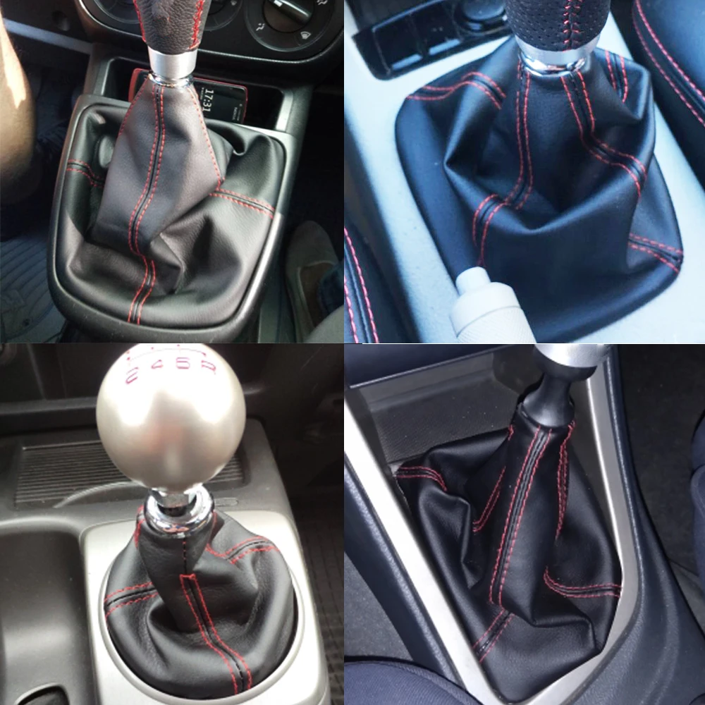 Leather Gear Stick Shift Boot Dust Cover - Black & Red