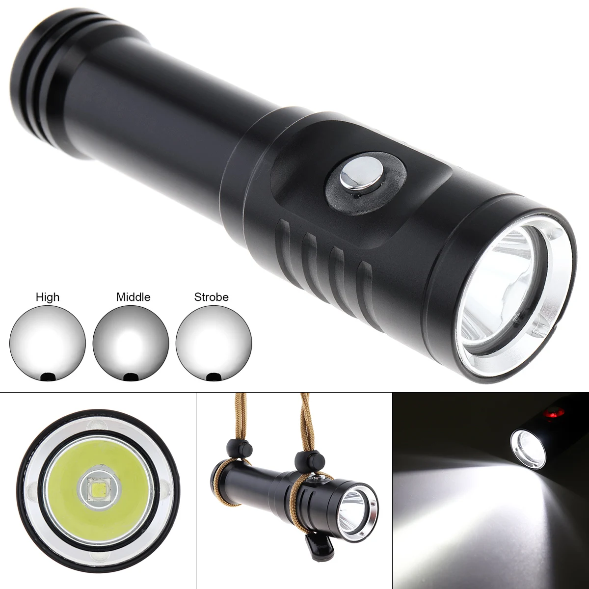 

Professional 3 Modes Diving Flashlight with 10 Degree Spotlight 1000LM Underwater 150M L2(U4)LED Scuba Dive Lights Torch