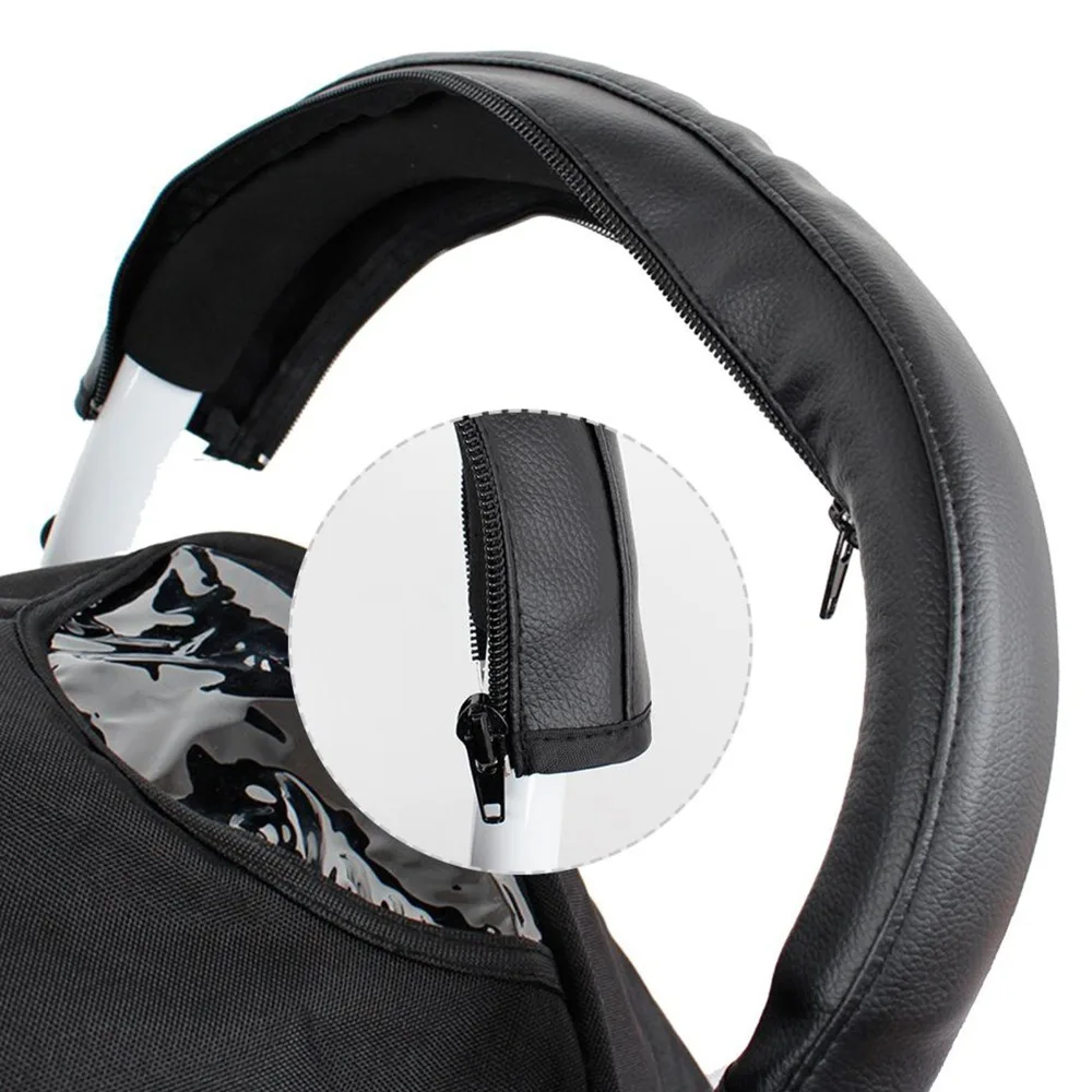 PU Leather Baby Stroller Handle Cover Black Protective Sleeve