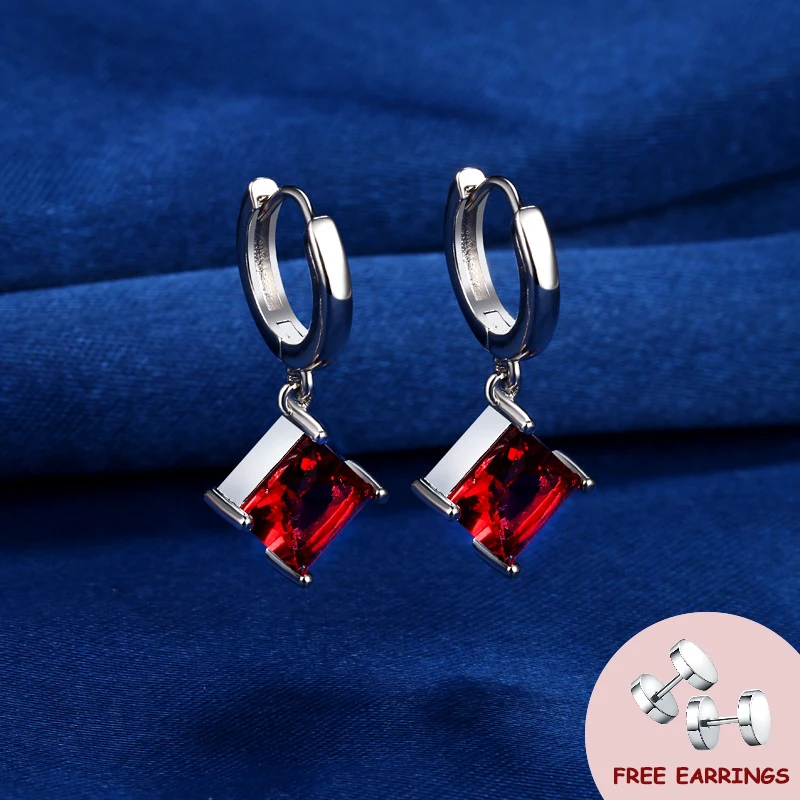 

Korean Style Drop Earrings 925 Silver Jewelry with Red Zircon Accessories for Women Girl Wedding Engagement Party Gift Earring