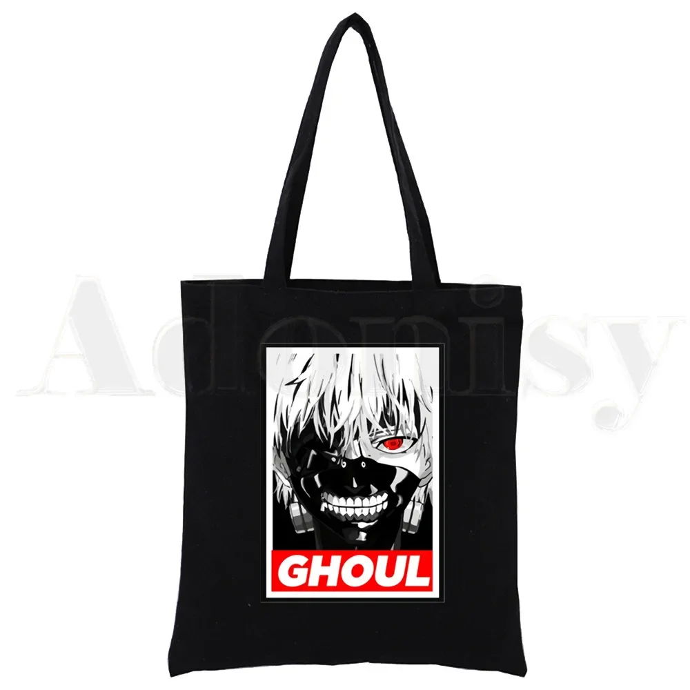 

Tokyo Ghoul Foldable Shoulder Bag Canvas Tote Eco Ken Kaneki Anime Shopping Bag Canvas Tote Bag Casual HandBag Daily Use Black