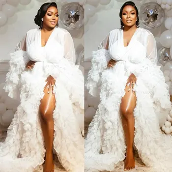 Abito premaman per baby shower Vestaglia Prospettiva Gonna trasparente Abito da sposa lungo in tulle Indumenti da notte gonfi per indumenti da notte da donna 1