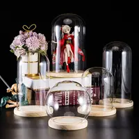 30pcs D6/8/9/10cm Glass Dome Mix Wooden Base Gift Bedroom Decor Glass Cover Landscape Vase Terrarium Container Flower Holder 1