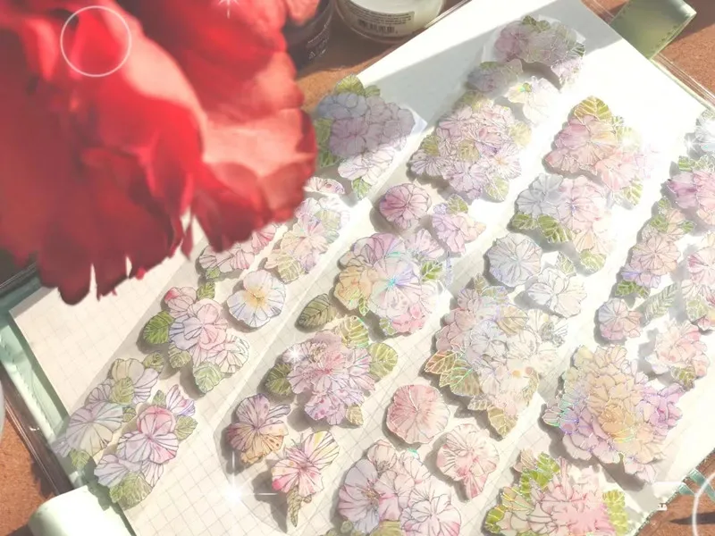 

Charming Flowers Delicious Dessert Shiny PET Special Oil Washi Tapes Stationery Masking Tape DIY Scrapbooking Washi Sticker