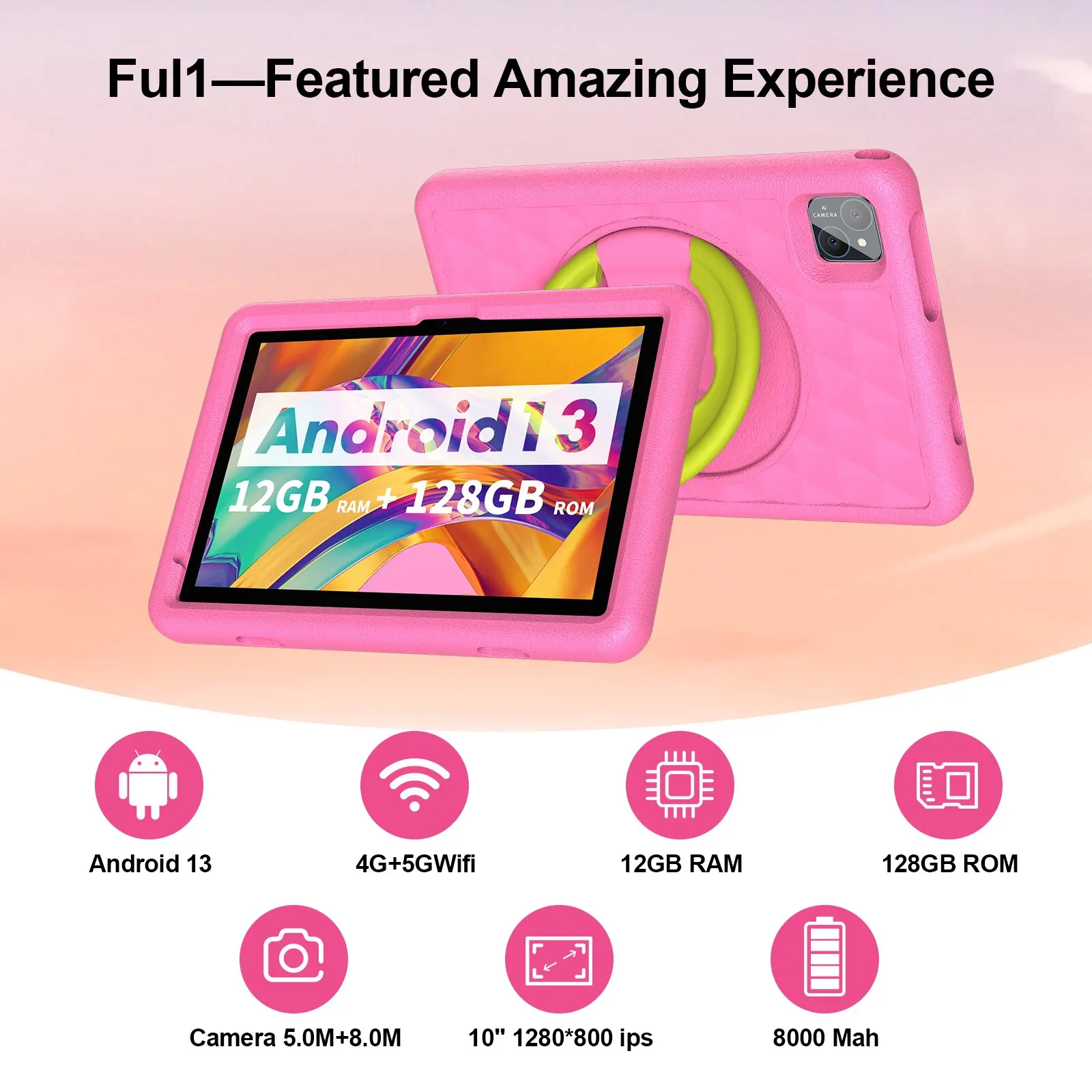 10.1 Inch Tablet for Kids, Android 13, Octa-Core, 4G LTE Dual SIM, Parental Control, 12GB RAM(6+6 Expand)/128 GB Storage 3