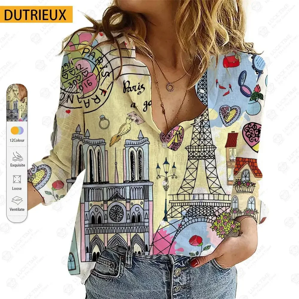 

Рубашка женская с длинным рукавом, модная блуза с 3D принтом в стиле преппи, свободного кроя, небольшие размеры, на лето