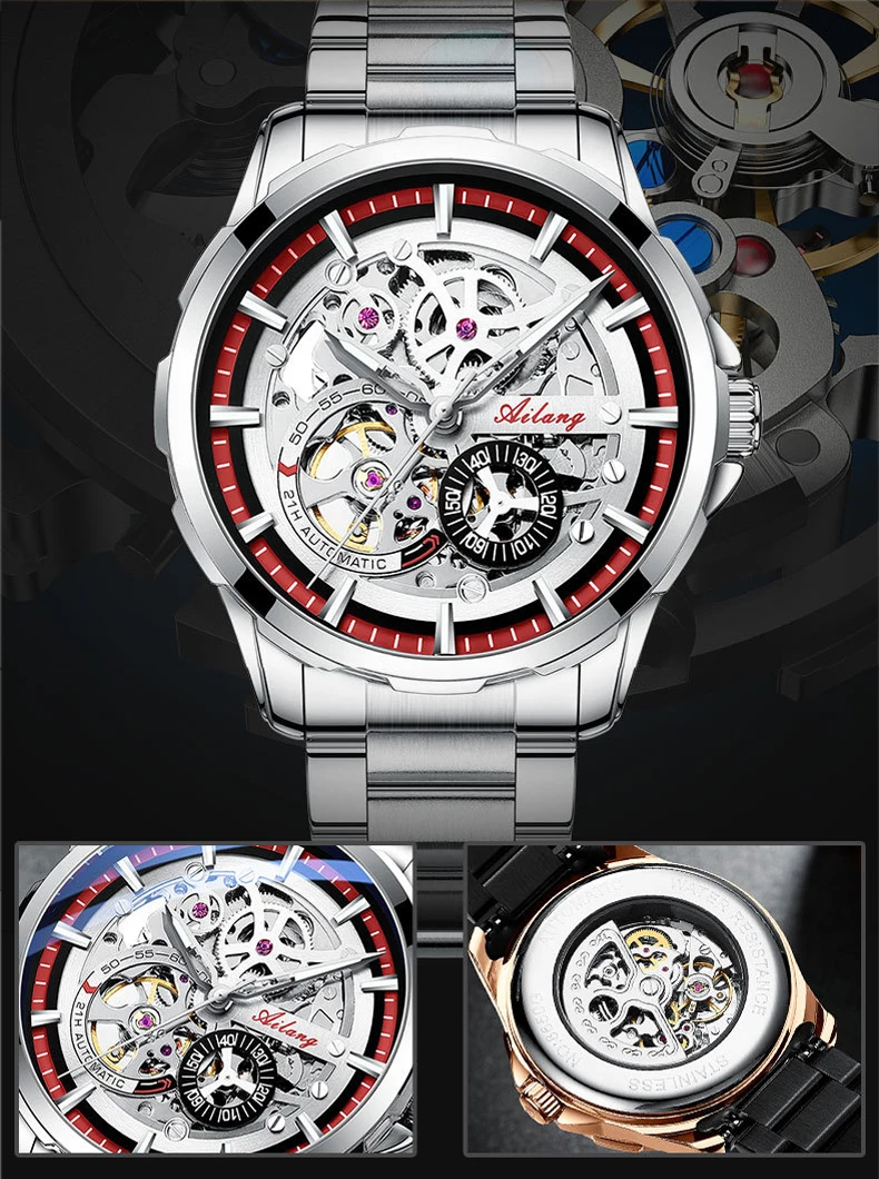 AILANG Men's Fashion Hollow Mechanical Watch High Quality Leather Waterproof Fully Automatic Tourbillon Watches Men's Clock_voghion.com