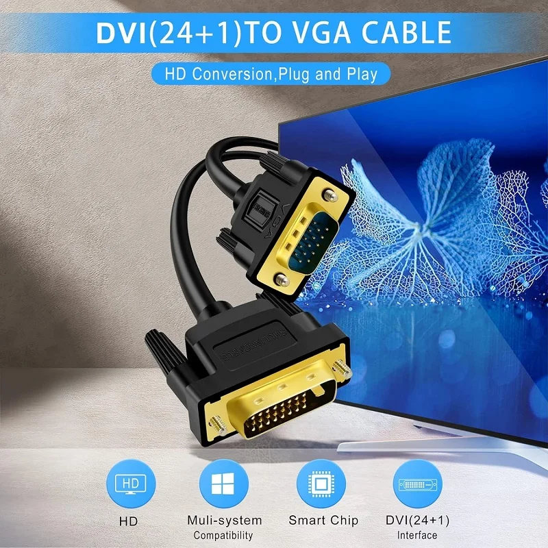 Фото Активный Кабель Shuliancable DVI-VGA, подходит для ПК HDTV, ноутбуков, мониторов и проекторов №2