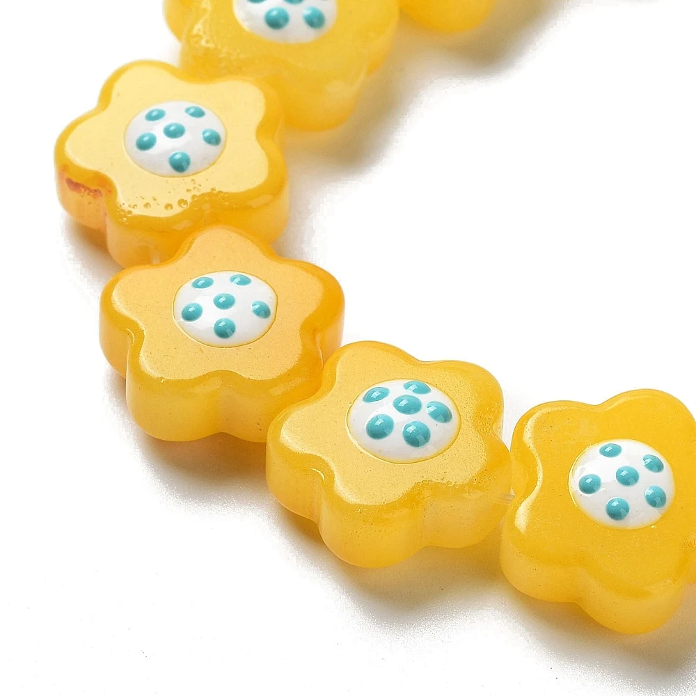 PandaHall 1 Strang Mehrfarbige Handgezeichnete Glasblumenperlen mit Emaille, 14-15x14x8-8,5mm mit 1mm Loch für DIY Schmuckherstellung – Detail 13