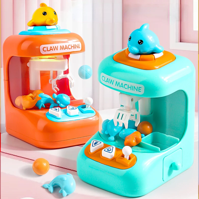 Children Mini Claw Machine Cartoon Handheld Crane Game Arcade Toys Clip Doll Machine Kids Interactive Toys Baby Birthday Gifts