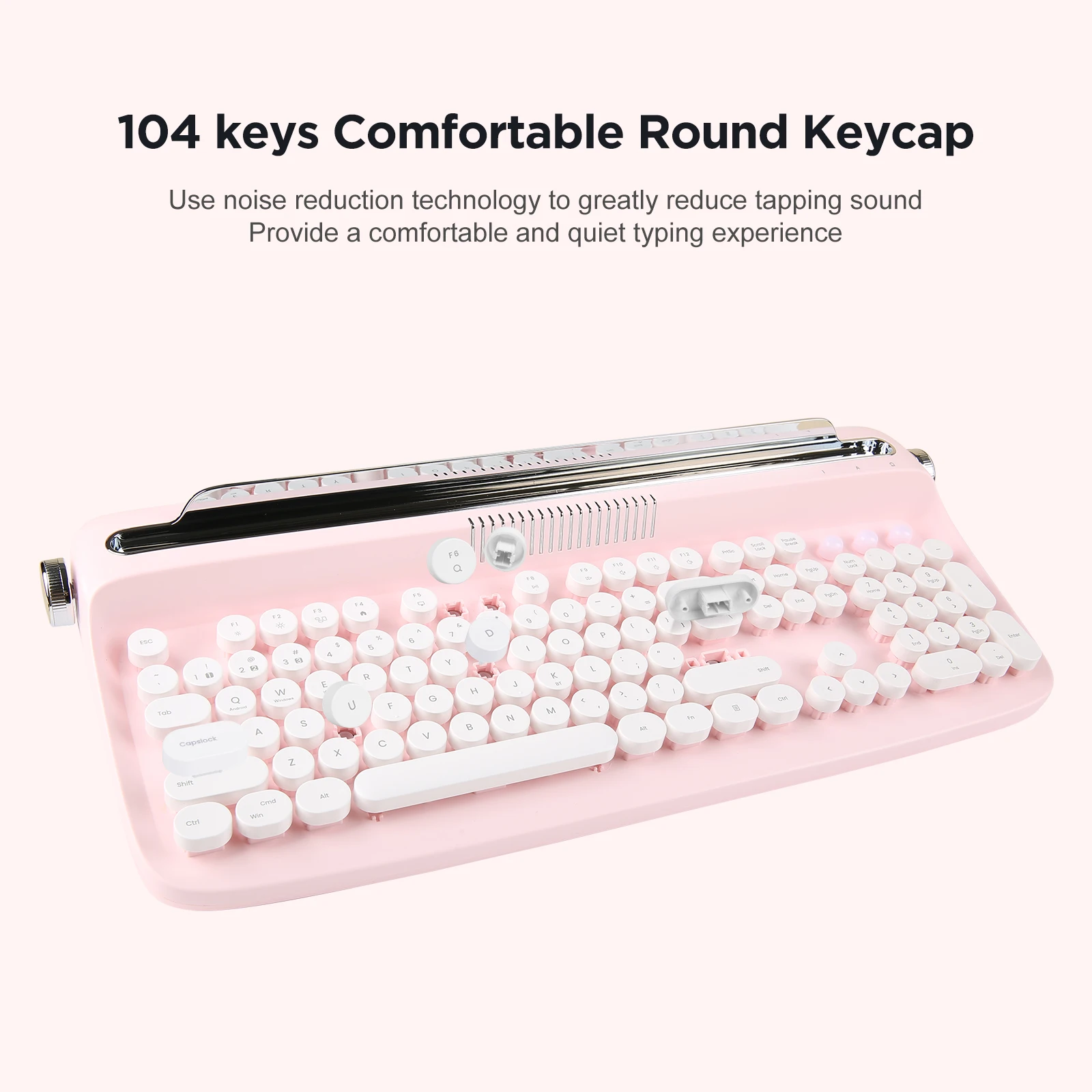 Yunzii-actto B503 Máquina de Escrever sem Fio Bluetooth Retro Teclado Estético com Suporte Integrado para Vários Dispositivos Baby Pink - Imagem 5