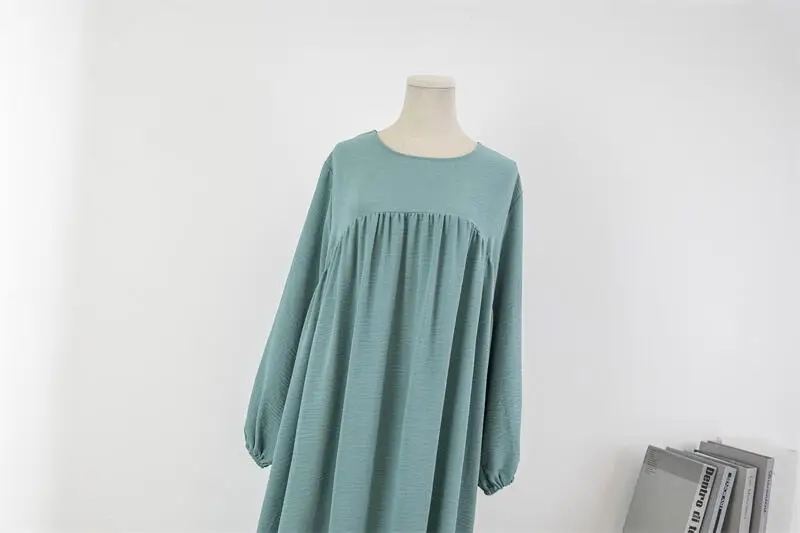 Spring Autumn Muslim Dress for Women Loose Maxi Dresses Fashion Female Full Sleeve Casual Solid Pockets Robe Maxi Long Dress