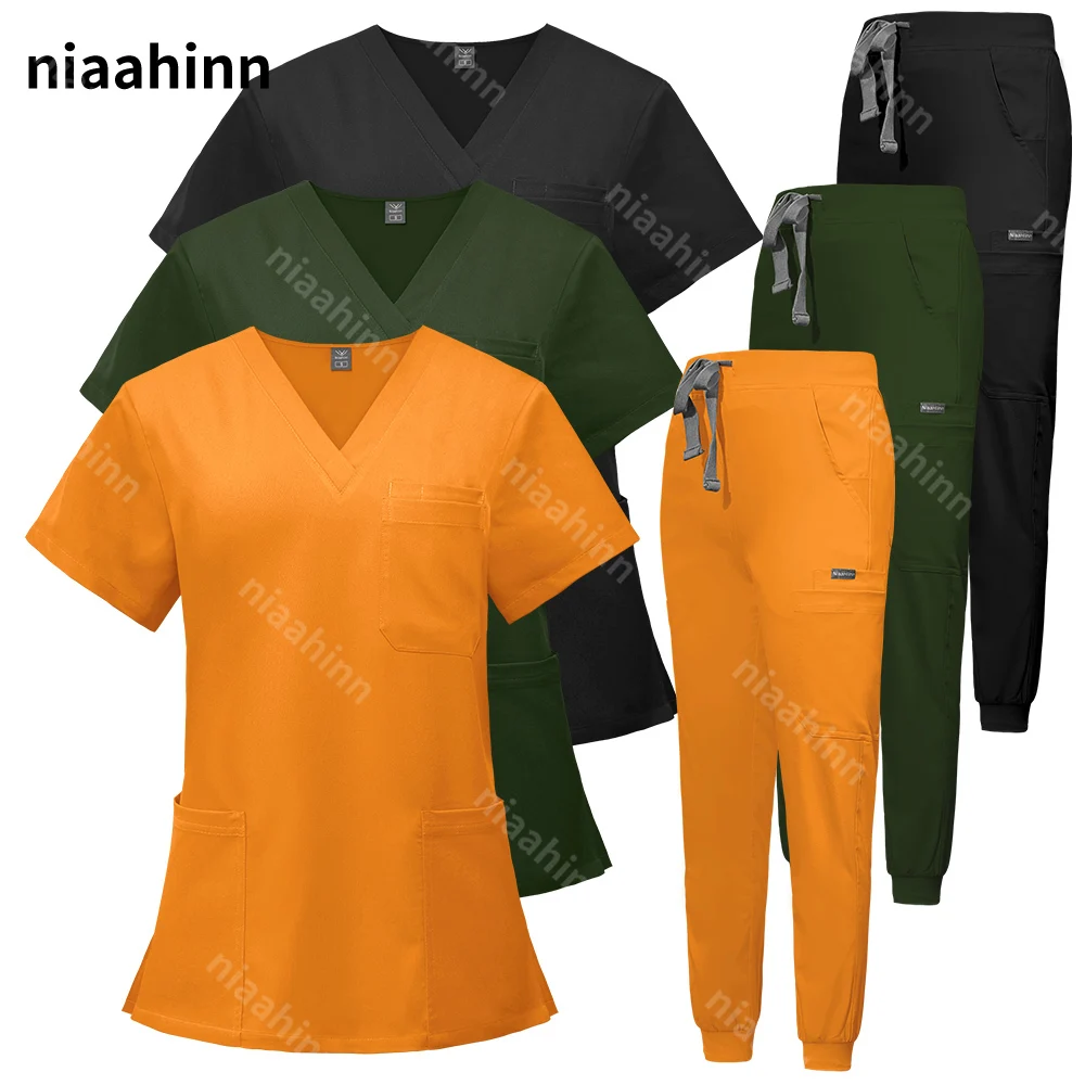 Set Infermieristici All'Ingrosso Stretch Salone Di Bellezza Abbigliamento Da Lavoro Uniformi Chirurgiche Mediche Pet Hospital Doctor Scrubs Suit Acces