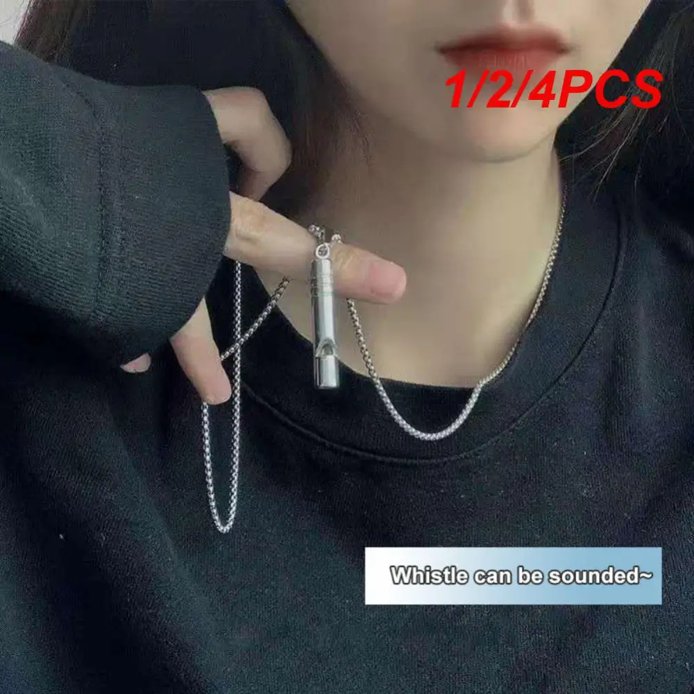 Survival Whistle Metal Whistle 1/2/4PCS Whistle Necklace Pendant Emergency Survival Whistle Outdoor Hiking Camping Necklaces Stainless Steel Punk
