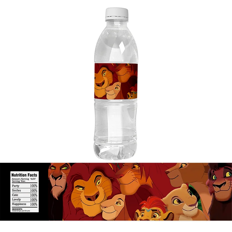 6pcs Disney Lion King Party Theme Water Bottle Labels Sticker Kids Event Birthday Party Decorations Supplies Wrapper Decorations