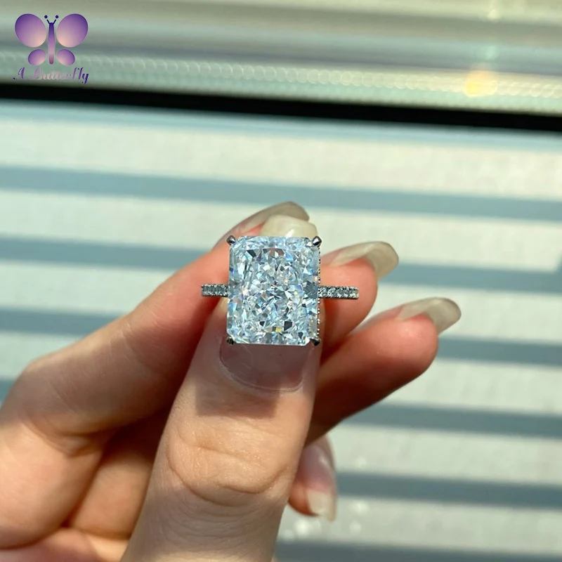 

AButterfly 925 Sterling Silver 10*12MM 5Ct Ice Flower Cut High Quality Simulation SONA Diamond Ring Ladies Fine Jewelry