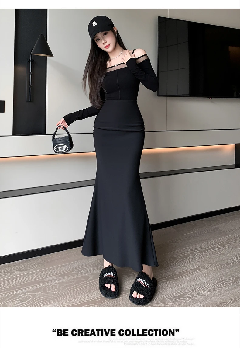 Elegant Fishtail Long Black Skirts Women 2026 High Waist Streetwear Y2k Clothes Korean Style Slim Office Lady Harajuku Mid Skirt
