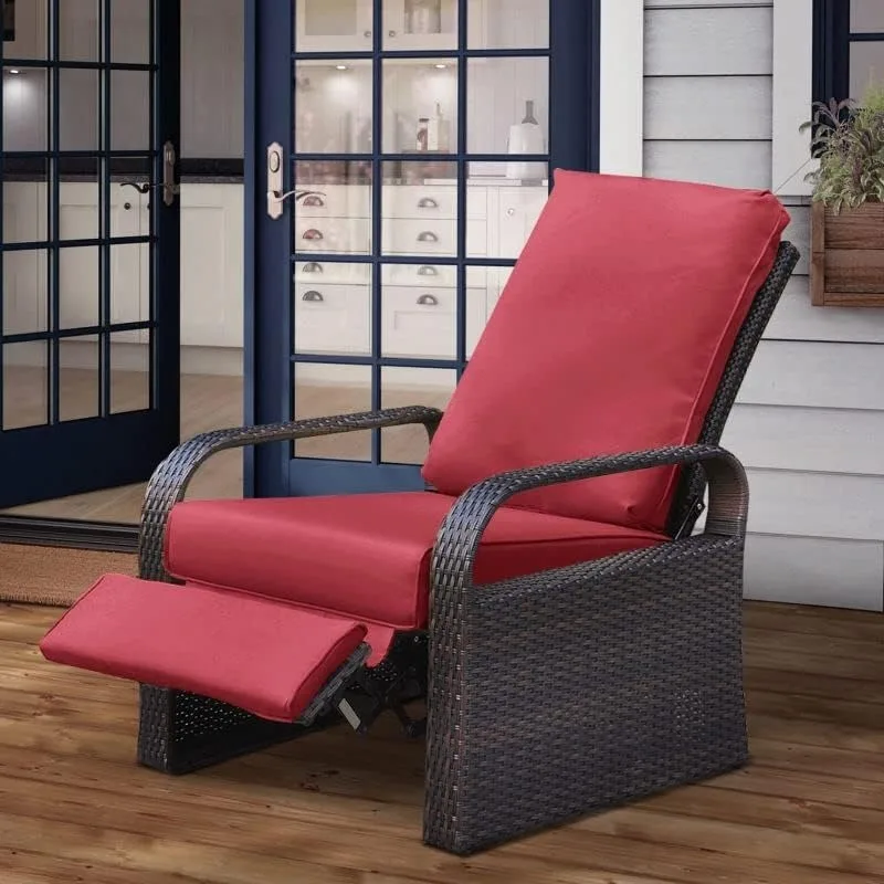 Outdoor Recliner Wicker Patio Adjustable Recliner Chair with Cushions Rust Resistant Aluminum Frame All Weather Resin Rattan