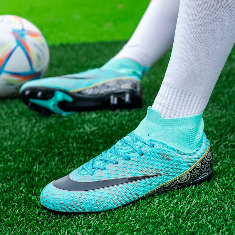 Children's High Top Football Boots TF/FG Outdoor Anti-Skid And Shock-Absorbing Football Boots Youth Breathable Training Shoes