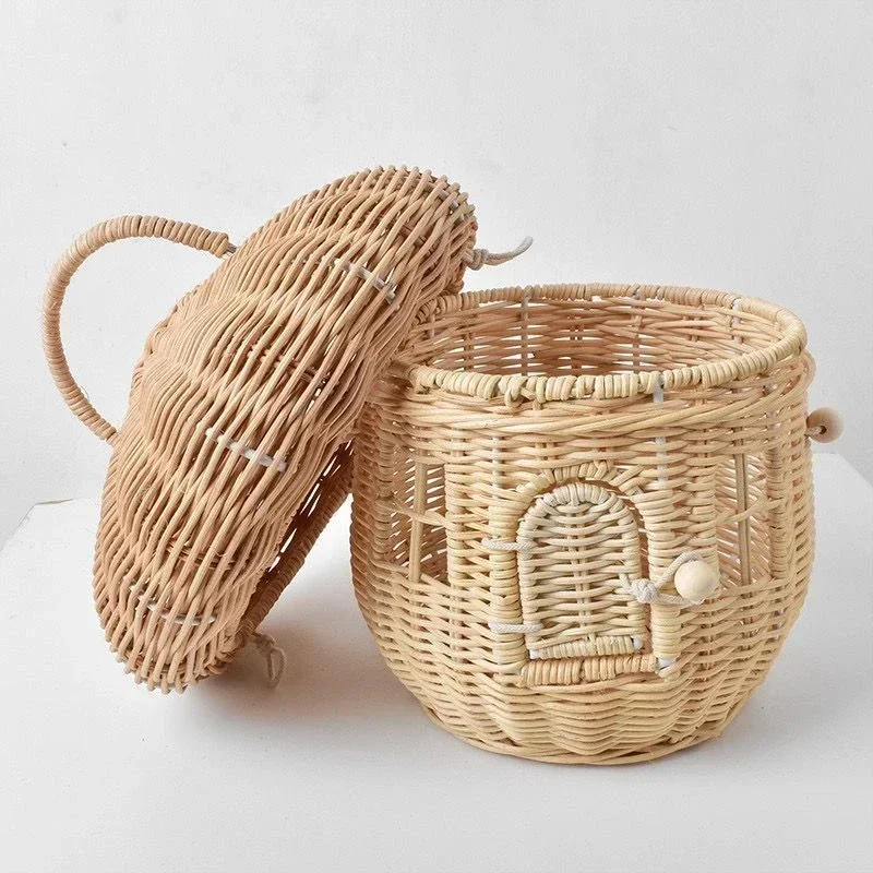Handmade Rattan Mushroom Shaped Storage Basket Children Woven Bags Cute Outdoor Vacation Picnic Baskets  Handbag Christmas Gift 5