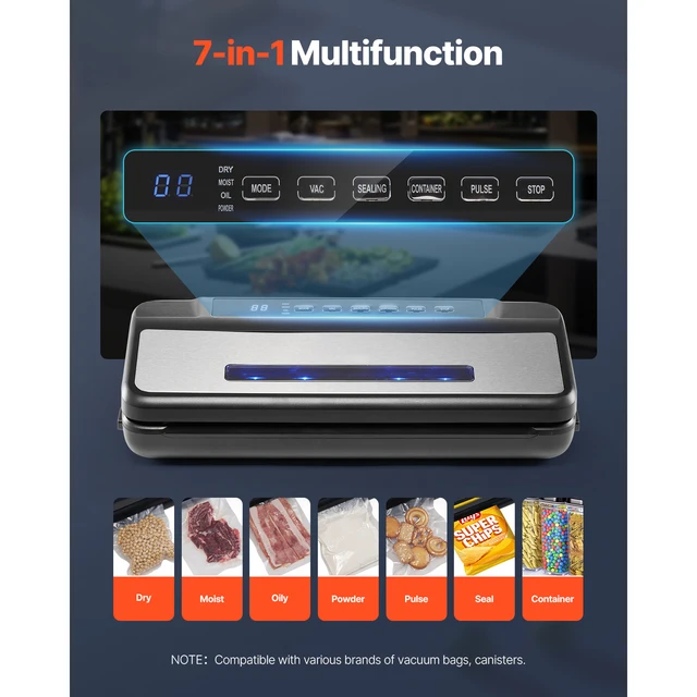 SucceBuy 80Kpa 120W Electric Vacuum Sealer Machine 7-in-1 Wet Food Sealer with Free 10pcs Vacuum Bags for Kitchen Food Storage 3