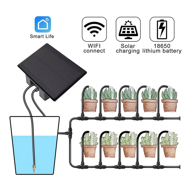 New WIFI Solar Automatic Watering Irrigation Equipment Kit Mobile App Remote Timed Control Smart Drip Irrigation Watering Tool 1
