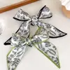 Floral Ins Long Scarf Leaf Sweet Neck Scarf Spring Hairbands Hair Bands Flower Printed Scarf Women Hair Ribbon Satin Silk Scarf