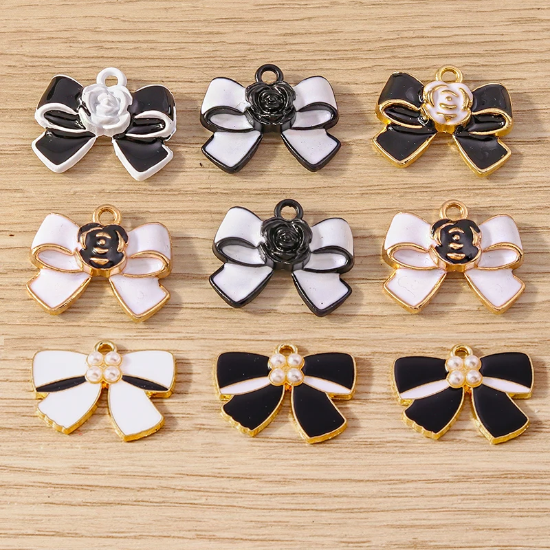 Tusember 10 Stück Emaille-Anhänger, elegante Schleife, Schleife, Charms für Schmuckherstellung, Ohrringe, Halskette, DIY, Armband, Zubehör, Zubehör