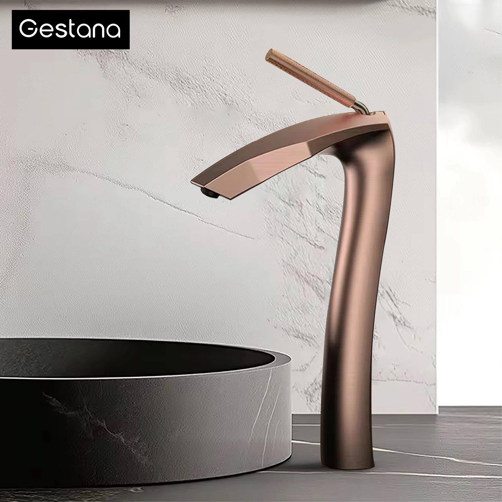 Luxury Brushed Gold Brass Bathroom Faucet Modern Ceramic Cartridge Basin Mixer Tap Hot&Cold Water Deck- Mounted Sink Fixtures
