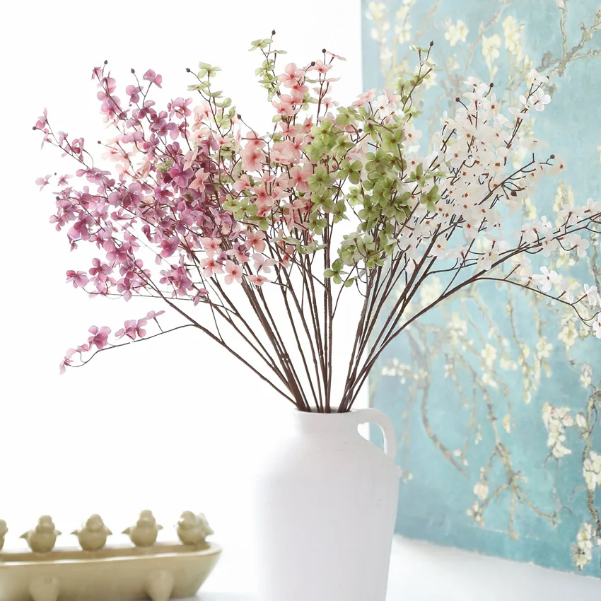6 Stück künstliche Kirschblütenzweige mit 4 Gabeln, Heim- und Raumdekoration, Hochzeit, Blumenarrangement, Party, Tischdekoration, künstliche Blumen