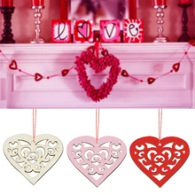 

10Pcs Wood Slices Heart Hollow Love Discs Natural Crafts DIY Valentines Day Wedding Party Ornament Home Room Embellishment Decor