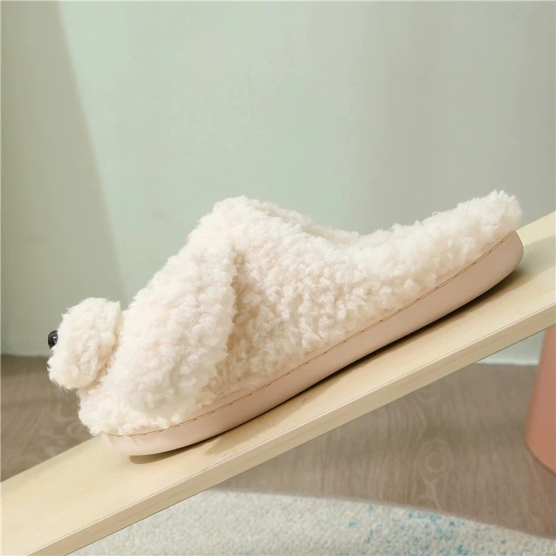 Cute Dog Plush Slippers for Women Winter 2025 Non Slip Furry Cotton Slippers Woman Light Keep Warm Cotton Indoor Shoes Mujer