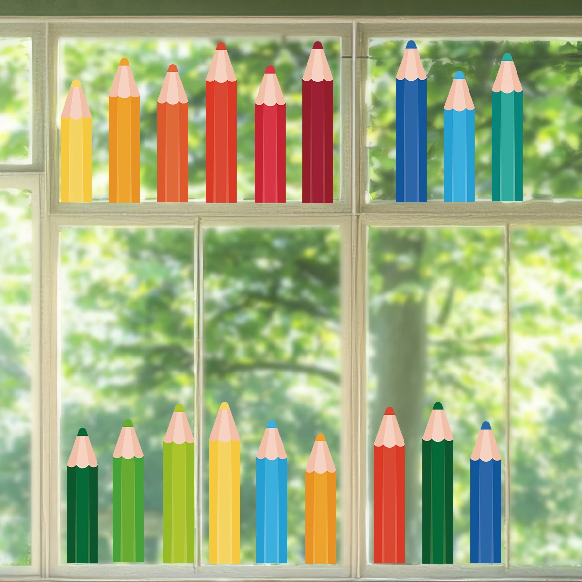 Cartoon Pencil Crayon Paint Brush Windows Stickers 3pcs For Classroom Kids Bedroom Decoration Wall Decals Baby Nursery