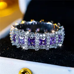 Elegant Vintage - Style Purple Zircon Ring in Silver Tone - 8