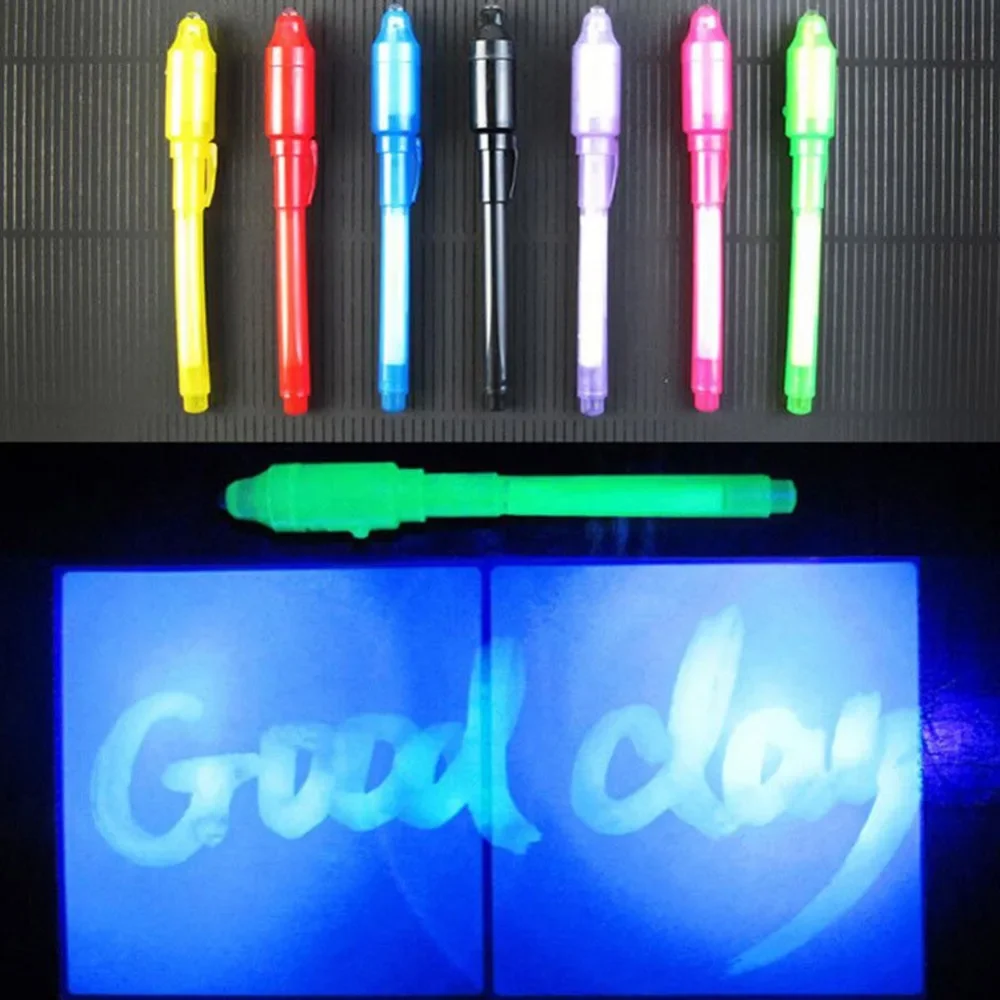 Magic 2 In 1 Highlighter Invisible Ink Pen Marker UV Lights Ultra Violet Mini Flashlight Combo Stationery Penlight with Battery highlighter pen marker pen highlighter marker invisible ink pen magic pen
