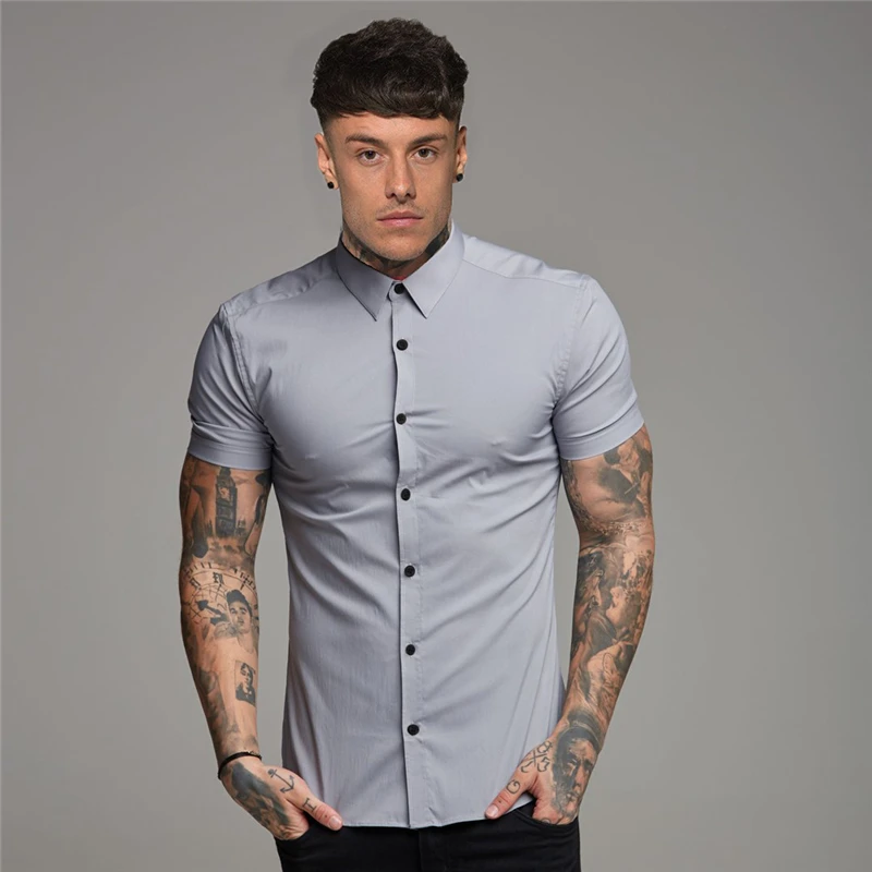 Summer Men's Shirt European American Fashion Trend Slim Fit Shirt For Men Cardigan T-shirt Mens Short Sleeve Shirt Men Blouse 5