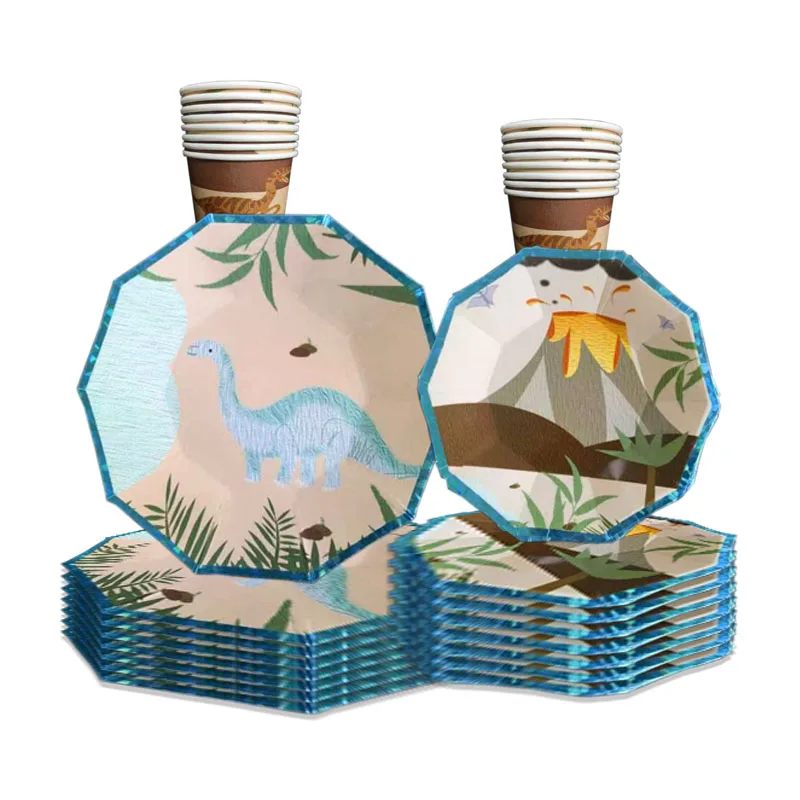 

8pcs Dinosaur Theme Tableware Volcano Dino Plate Dinosaur Plate Boy Favor Birthday Happy Dniosaur Birthday Party Decor