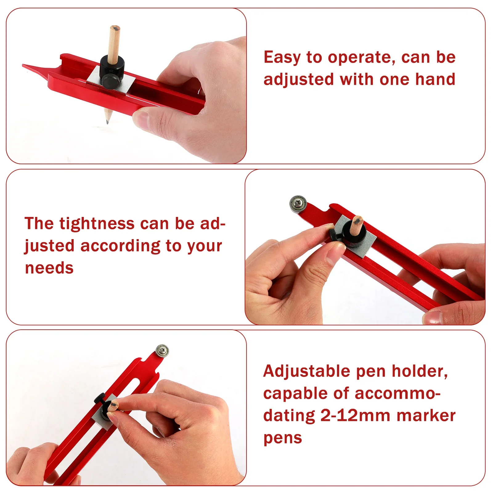 Profile Scribing Ruler Precise Aluminum Alloy Contour Scribe Tool Multifunctional Contour Gauge with Adjustable Pencil Holder