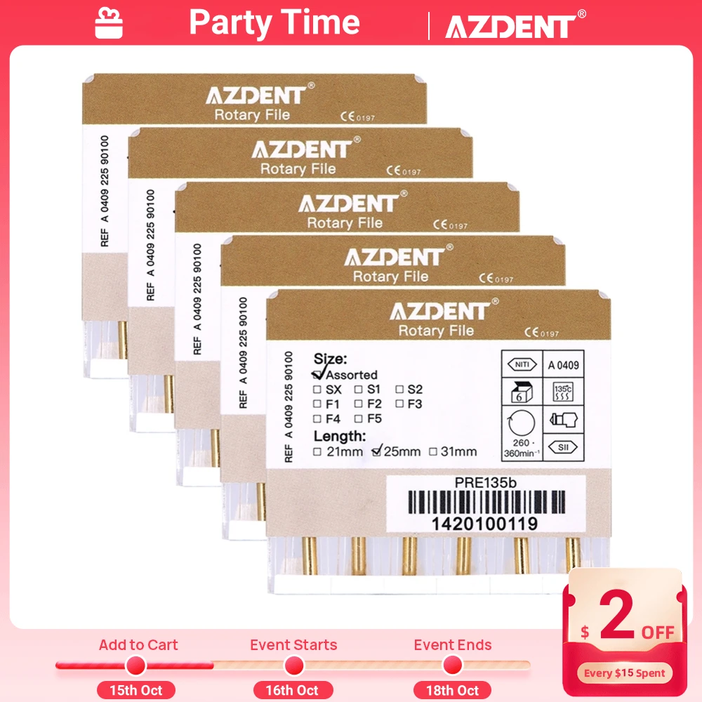 50 File Endodontiche AZDENT SX-F3 25mm - Uso Motore, Attivate Al Calore Per Dentisti